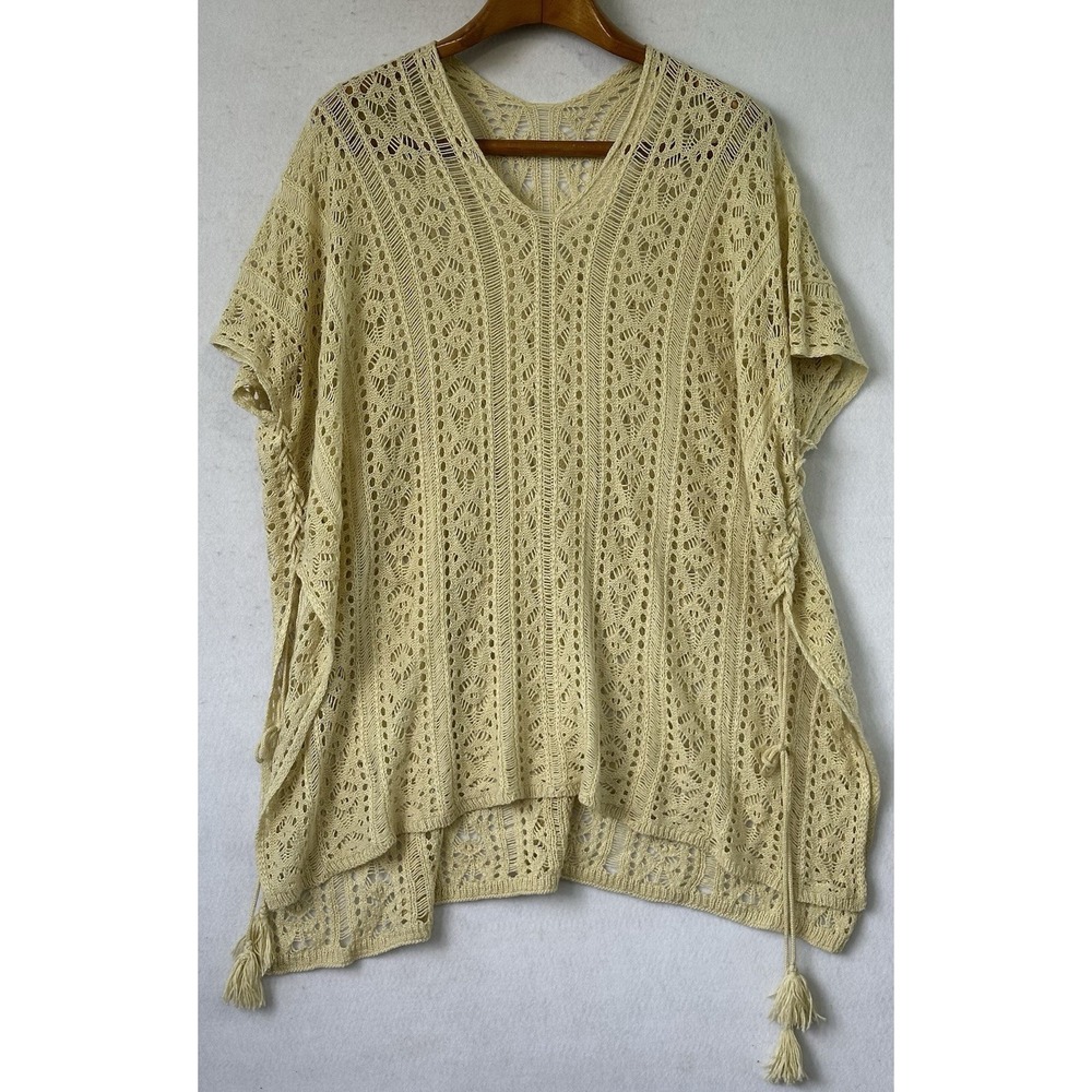 Crochet Knit BOHO Top Tunic Soft Tassles Cottagecore Women's XL